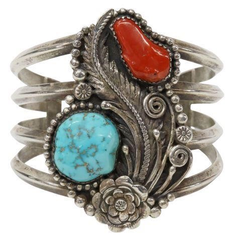 SOUTHWEST TURQUOISE RED CORAL CUFF 359386