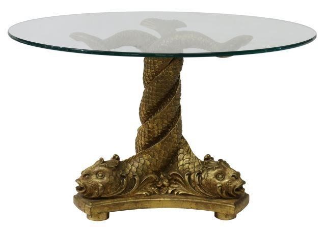 GLASS-TOP GILTWOOD DOLPHINS PEDESTAL
