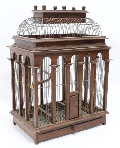 LARGE WOOD & WIRE DOME TOP BIRD CAGELarge