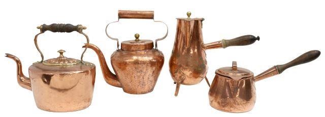 (4) FRENCH COPPER KETTLES, CHOCOLATE