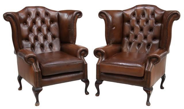  2 QUEEN ANNE STYLE LEATHER WINGBACK 359416