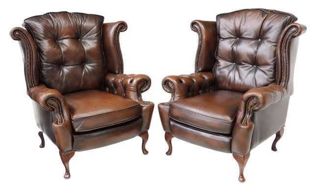  2 QUEEN ANNE STYLE LEATHER WINGBACK 359417