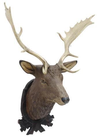 LARGE BLACK FOREST CARVED STAG 35942e