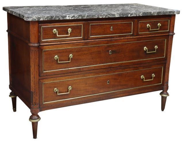 FRENCH LOUIS XVI STYLE MARBLE-TOP MAHOGANY