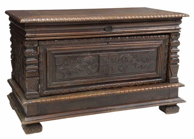 FRENCH BRETON CARVED OAK STORAGE 359493