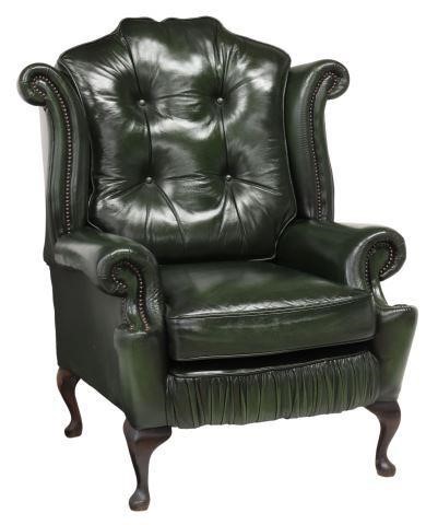 QUEEN ANNE STYLE GREEN LEATHER