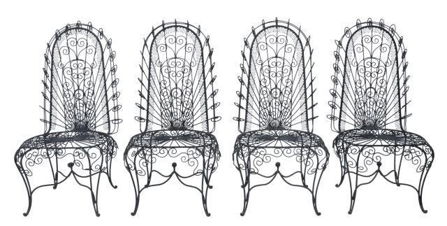 (4) PAINTED WROUGHT IRON PEACOCK