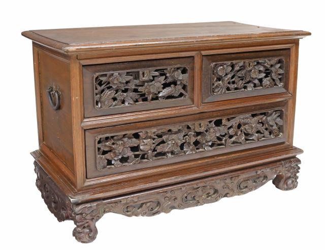 CHINESE CARVED HARDWOOD LOW CHEST