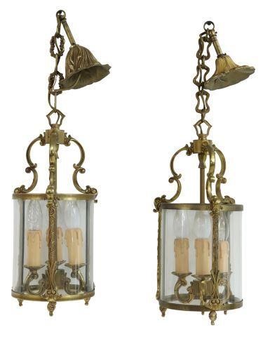  2 FRENCH BRASS GLASS HANGING 3594f9