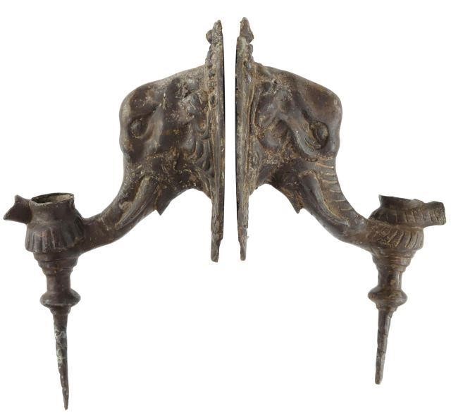 (2) CAST METAL ELEPHANT HEAD CANDLE