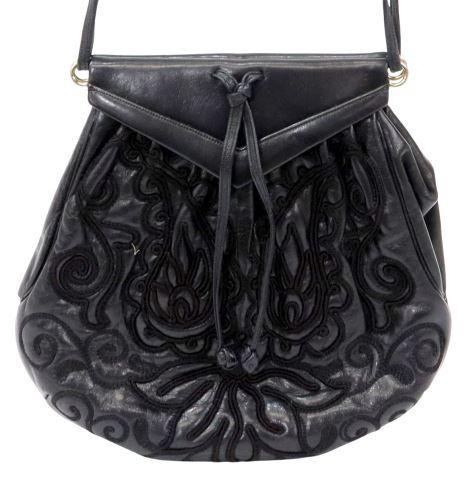 JUDITH LEIBER BLACK EMBROIDERED LEATHER