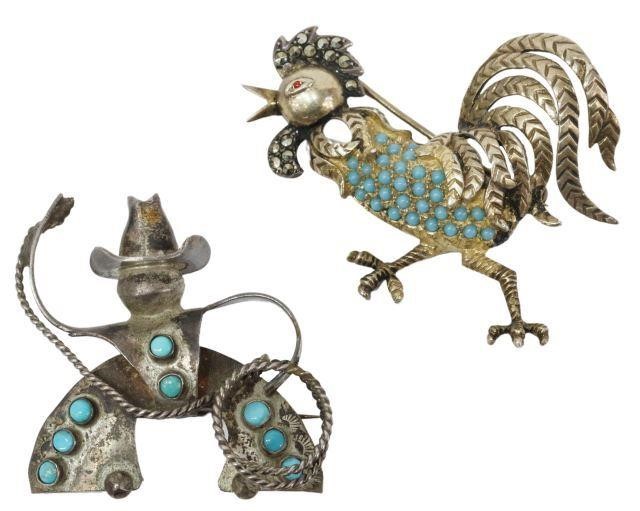 (2) SILVER COWBOY W/ LASSO & ROOSTER