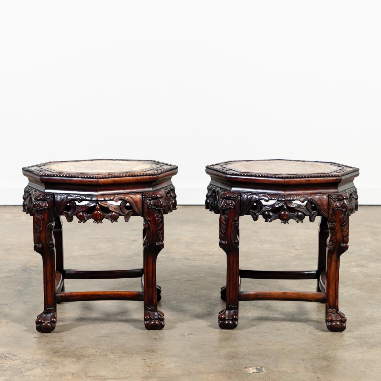 PAIR CHINESE HARDWOOD MARBLE TOP 35954e