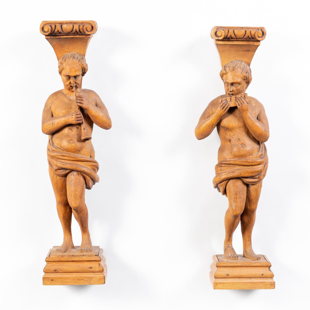 PAIR CARVED WOODEN MUSICIAN FIGURAL 359573