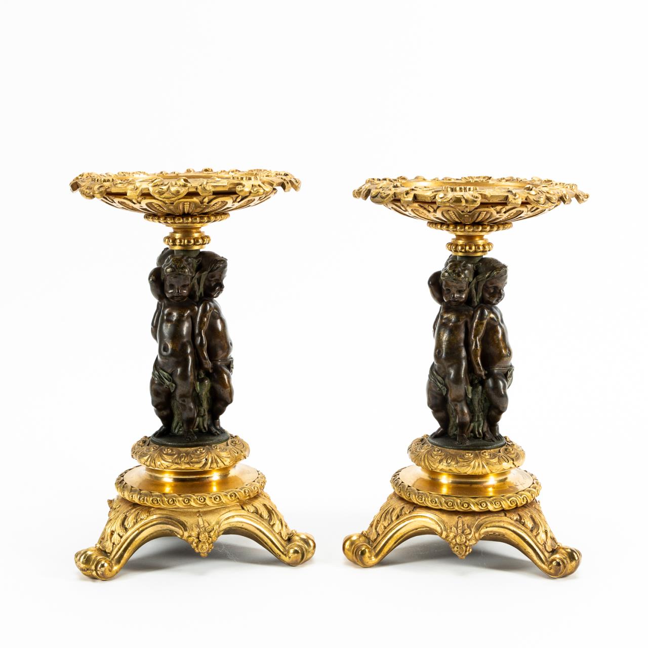 PAIR PUTTI FIGURAL PARCEL GILT 3595e0