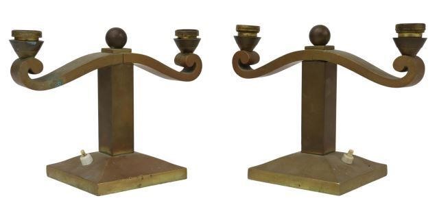 (2) FRENCH ART DECO BRONZE TWO-LIGHT