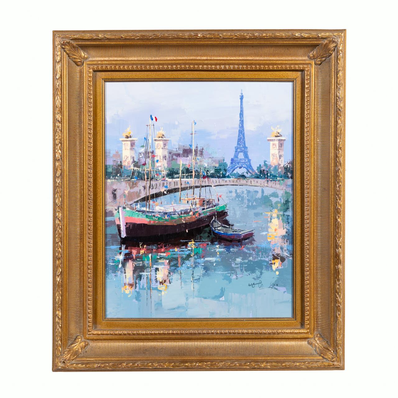 EIFFEL TOWER AND BOATS OIL ON 3595f5