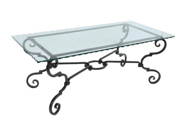 GLASS-TOP WROUGHT IRON COFFEE TABLEGlass-top