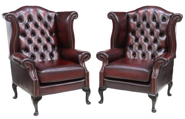  2 QUEEN ANNE STYLE LEATHER WINGBACK 359699