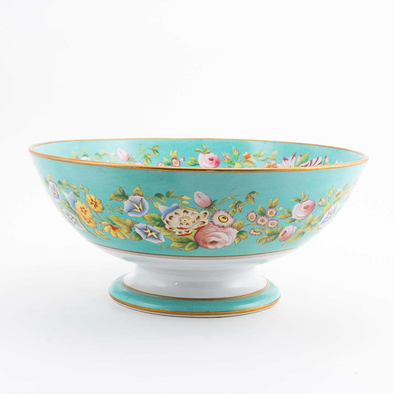 ENGLISH TURQUOISE FLORAL PUNCH BOWL