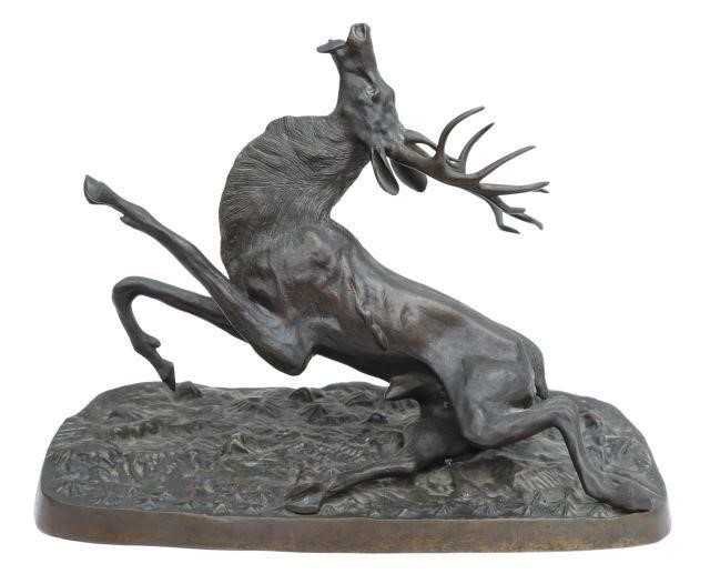 PATINATED BRONZE WOUNDED STAG SCULPTUREPatinated 3596ec