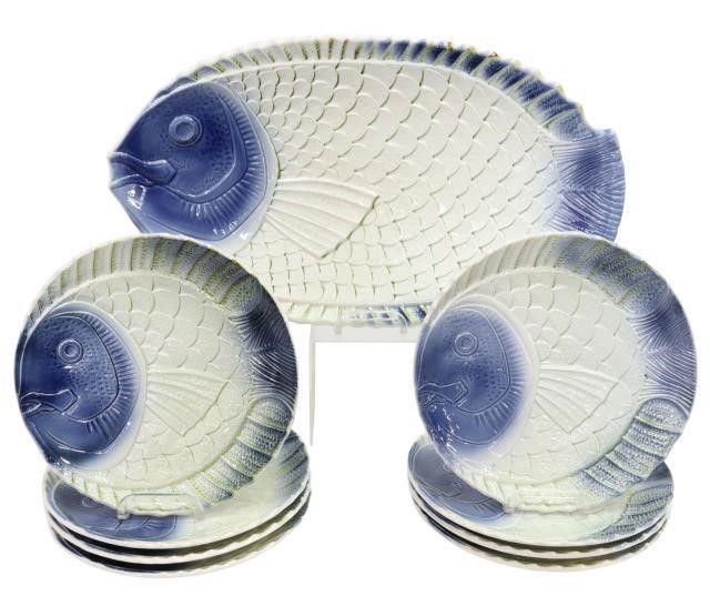  9 FRENCH FAIENCE FISH PLATES 3596e9