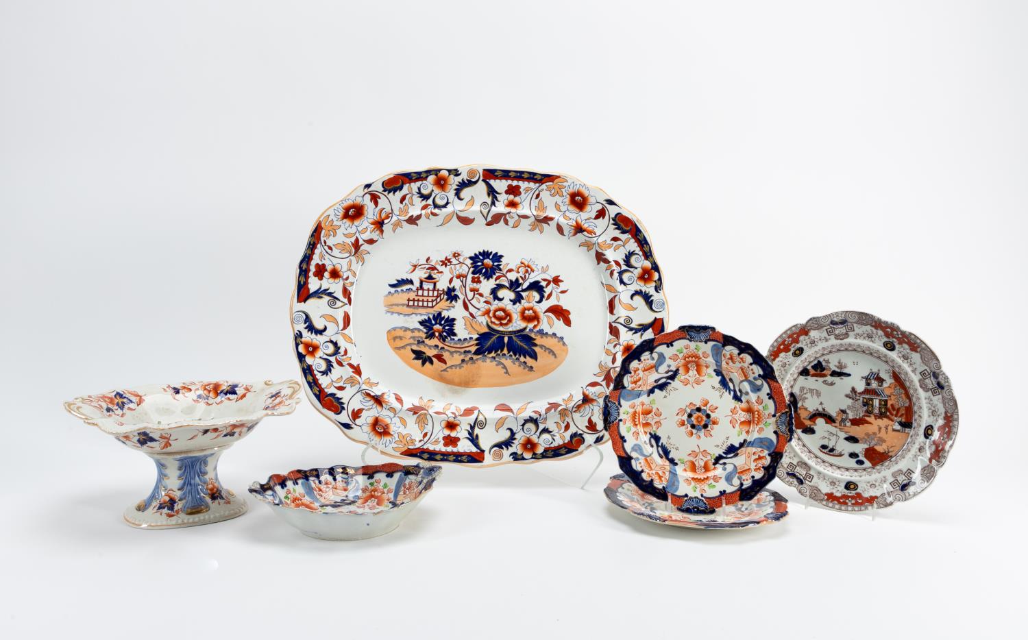 6 PCS, ENGLISH IMARI IRONSTONE TABLEWARES