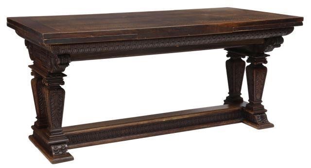 FRENCH CARVED OAK DRAW-LEAF TABLE,