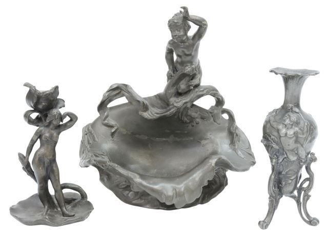  3 FRENCH DECORATIVE FIGURAL PEWTER 35977b
