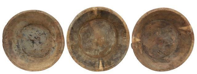 (3) RUSTIC WOODEN HANDLED BOWLS,