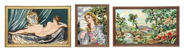  3 FRAMED NEEDLEPOINT PICTURES lot 359791