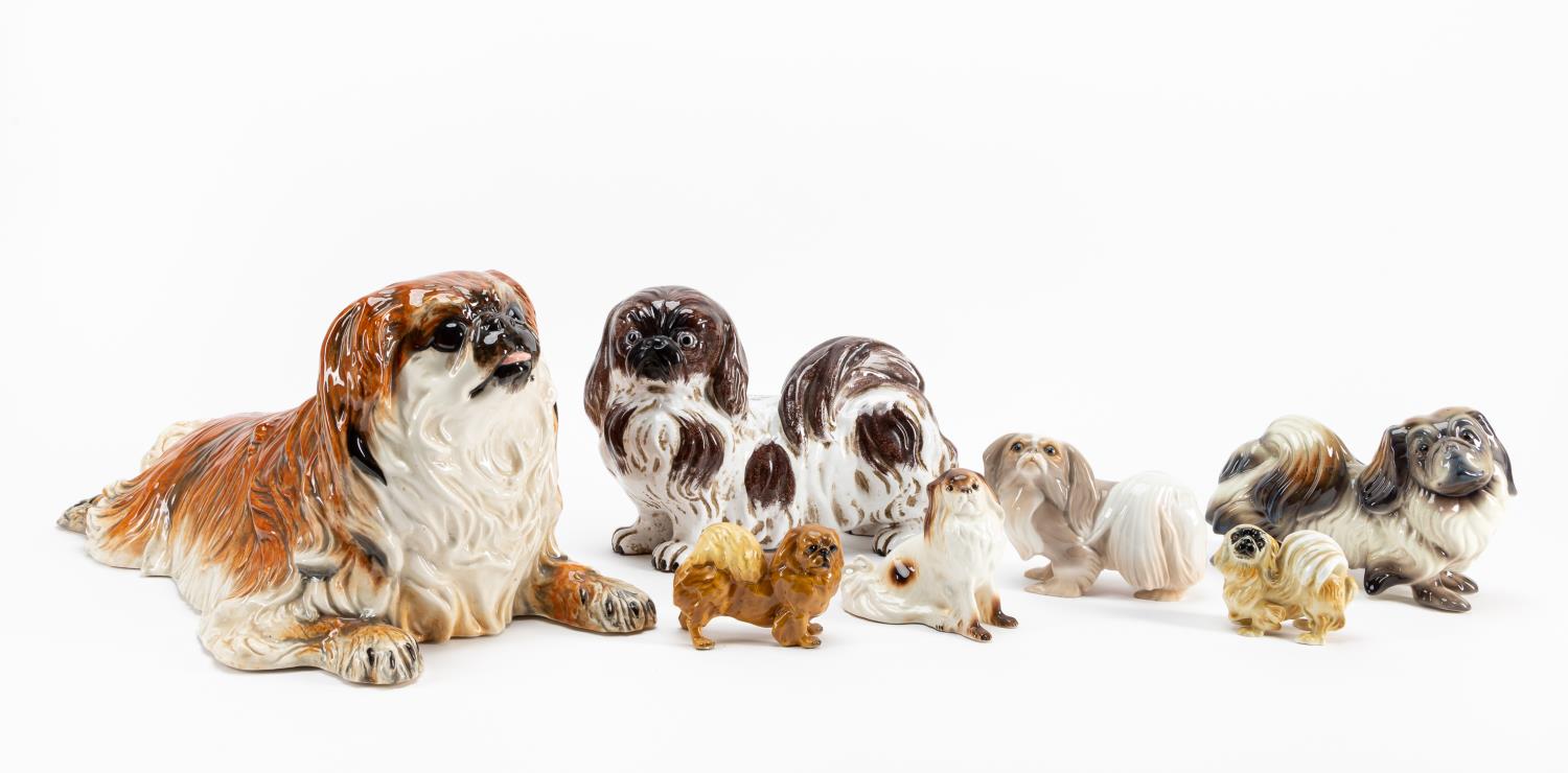 7 PCS, CERAMIC & POTTERY PEKINGESE