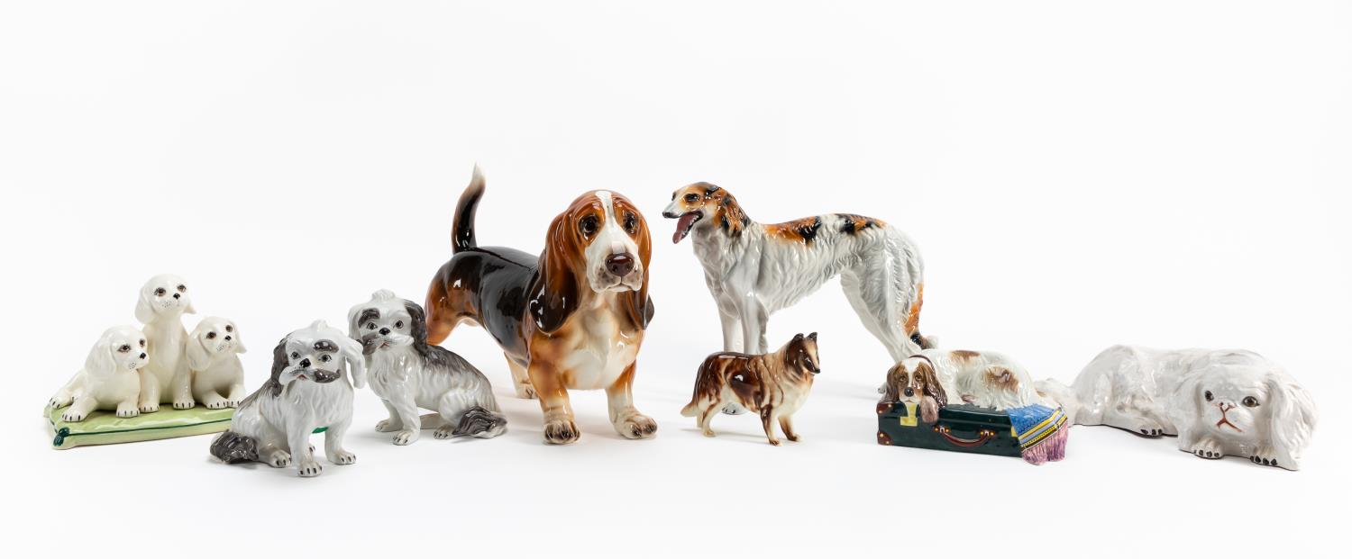 8 PCS, CERAMIC AND PORCELAIN DOG FIGURINES