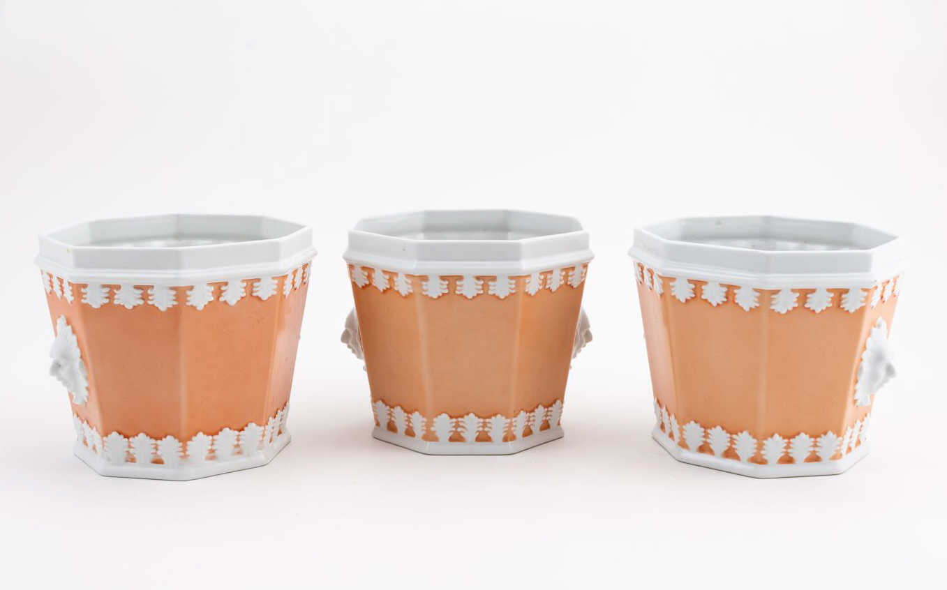 3 PCS, MOTTAHEDEH OCTAGONAL PORCELAIN