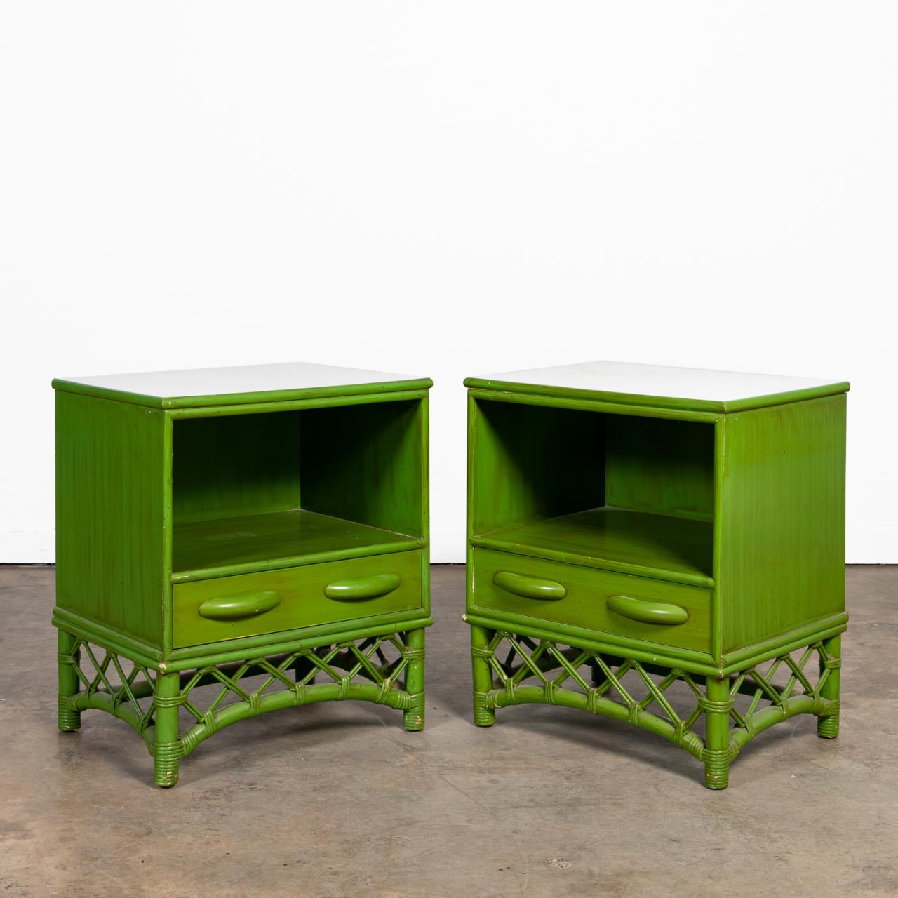 PAIR, MCM GREEN PAINTED FAUX BAMBOO