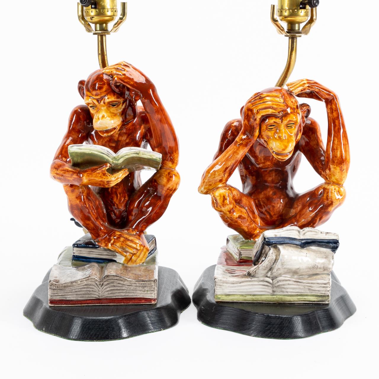 PAIR MONKEYS WITH BOOKS POTTERY 3598c2