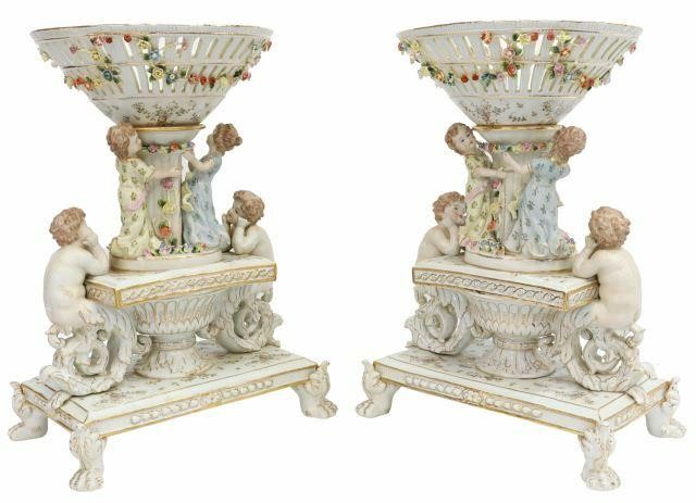  2 DRESDEN STYLE PORCELAIN COMPOTE 3598e2