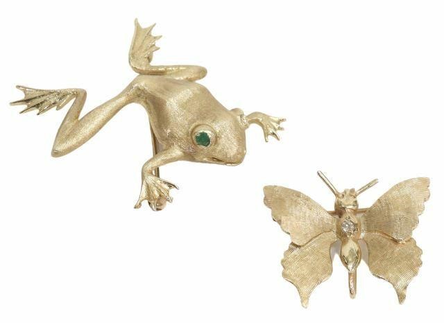  2 14KT YELLOW GOLD FROG BUTTERFLY 359910