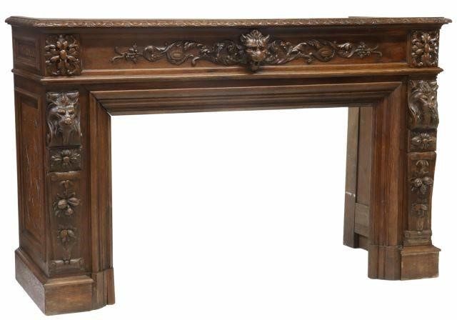 FRENCH CARVED OAK FIREPLACE MANTEL 3599c1