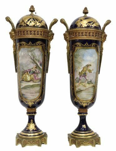  2 SEVRES STYLE PORCELAIN CASSOLETTES 3599cf