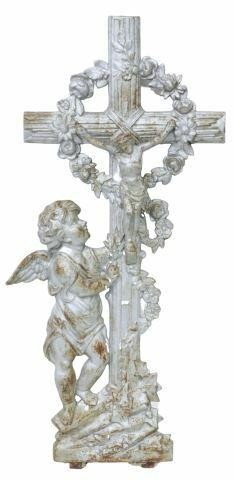 FRENCH CAST IRON CROSS WITH ANGEL, 19TH