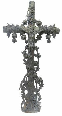 FRENCH CAST IRON CRUCIFIX CROSS, 19TH