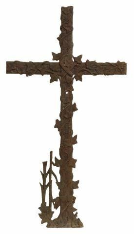 FRENCH CAST IRON CROSS WITH VINING 359a0c