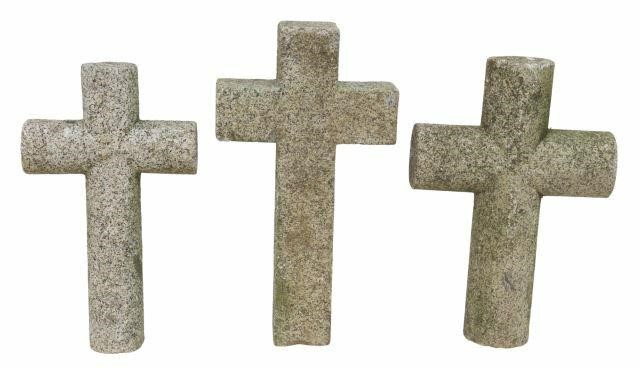  3 OUTDOOR GARDEN CAST STONE CROSSES lot 359a0f