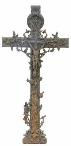 FRENCH CAST IRON CRUCIFIX CROSS, 19TH