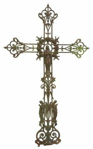 FRENCH CAST IRON VIRGIN MARY CROSS  359a0b