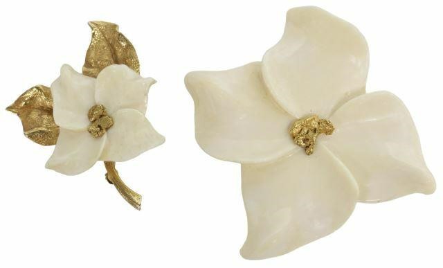 (2) CARVED BONE & GOLD NUGGET FLOWER