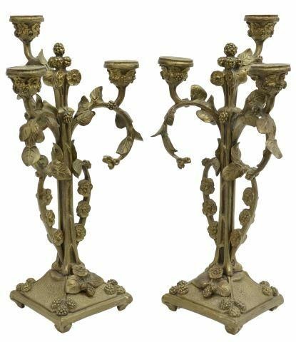 (2) FRENCH ART NOUVEAU BRONZE 3-LIGHT