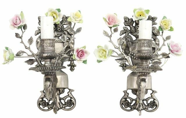  2 ITALIAN METAL PORCELAIN ROSES 359a58