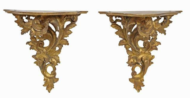  2 LOUIS XV STYLE GILT WALL BRACKETS pair  359a59